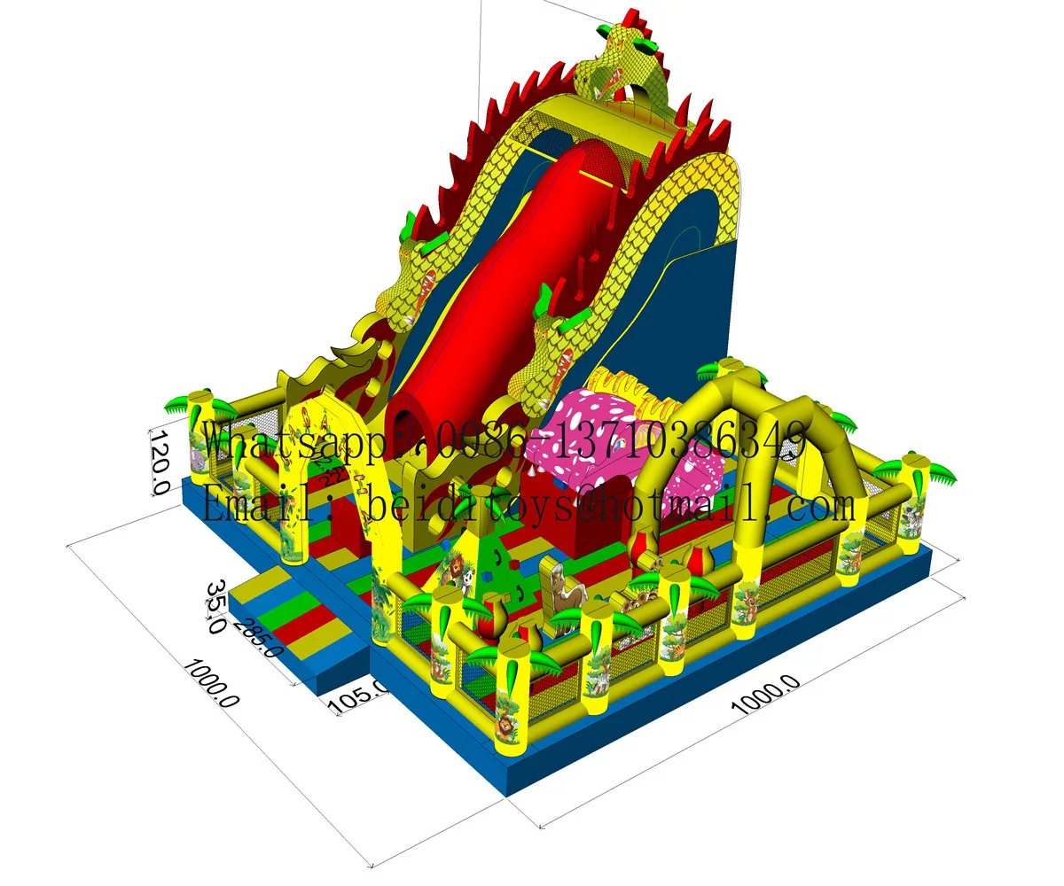 Hot selling new children adult new dinosaur animal inflatable slide castle room combination amusement equipment OEM