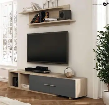 

Mueble de salón completo, color cambrian y grafito, muebles de TV, apilables ref-178