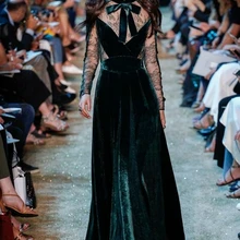 Бархат зеленый кружева иллюзия Стиль Ночной праздничный официальный вечерний платье для выпускного вечера