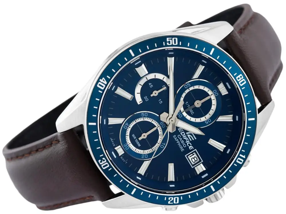 casio edifice blue leather strap watch