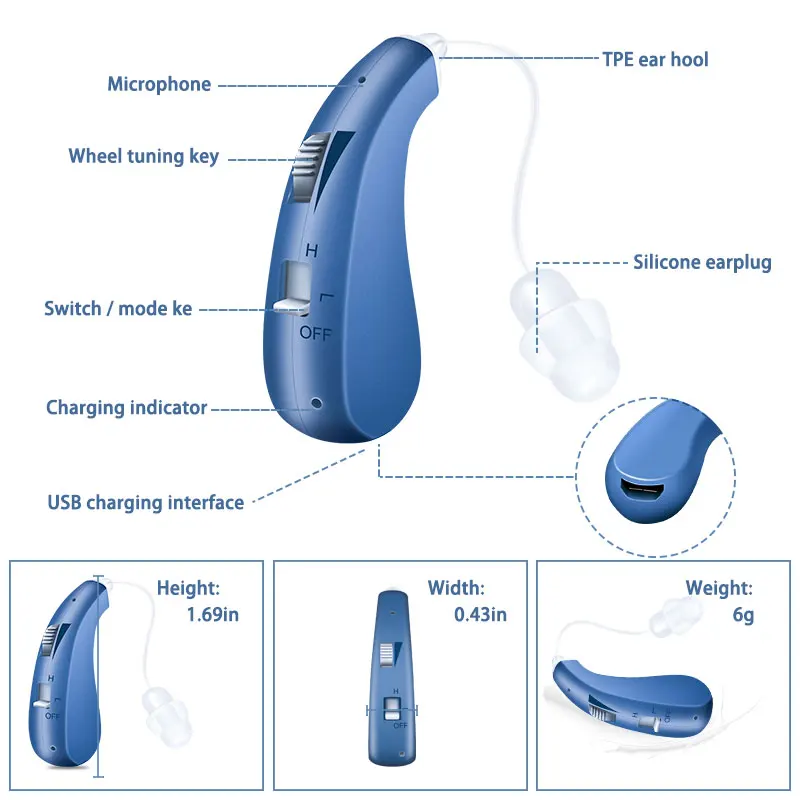 Rechargeable Hearing Aid BTE Hearing Aids Adjustable Tone Sound Amplifier Portable Deaf Elderly audifonos Help Hearing Loss Aids 4