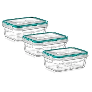 

3-pack Set with Two Compartment Storage Container Lock Cover Kitchen