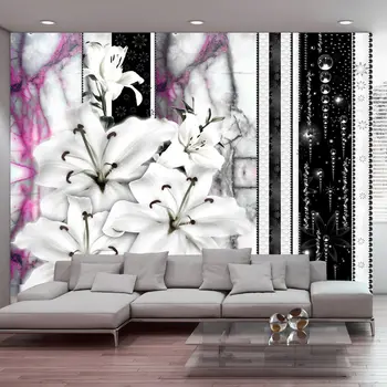 

Wall mural-lilies weeping on marble purple-200x140 cm