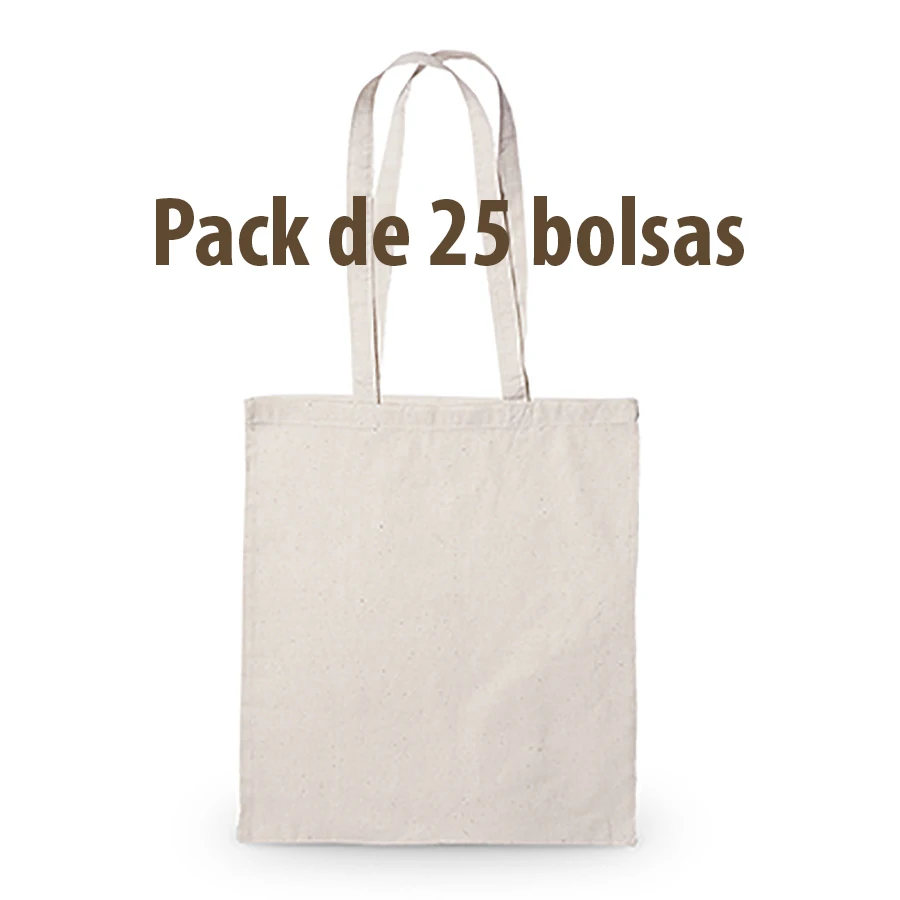 Bolsa tela Algodón, biodegradable, reutilizable, asas largas, resistente. Pack 25 und. compra, shopper, tote bag, manualidades