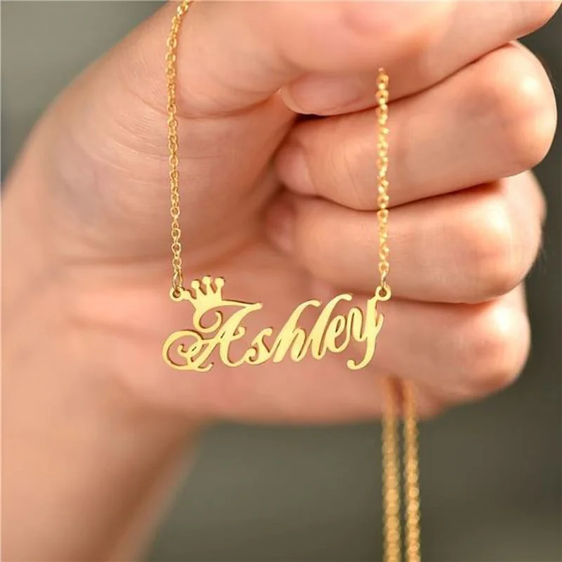 Custom Name Crown Necklace Nameplate Stainless Steel For Women Personalized Gold Chain Customized Princess BFF Jewelry | Украшения и