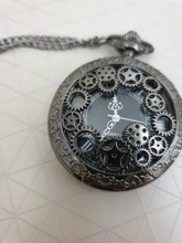 Steampunk, antigua de cobre, hueco, de cuarzo, de bolsillo, collar, colgante, reloj, cadena, hombre y mujer