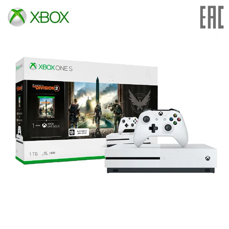 Игровая консоль Xbox One S 1 ТБ с игрой Tom Clancy's The Division 2+ 1 месяц Xbox Game Pass+ 1 месяц Xbox Live Gold