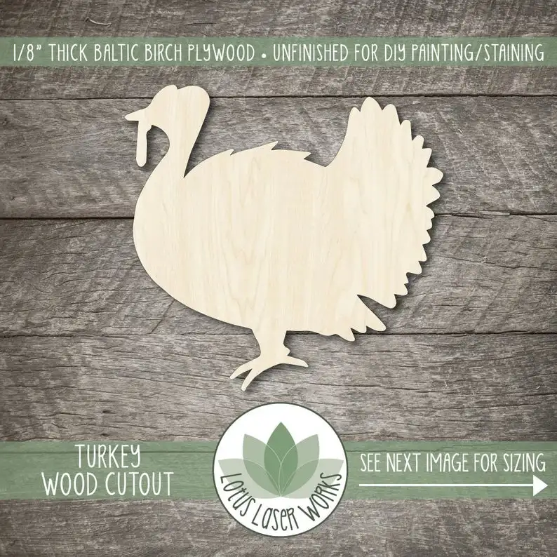 

Wood Turkey Shape, Thanksgiving Turkey Cutout, Blank Wood Turkey Shape