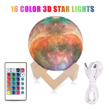 

16 Colors 3D Printing Moon Lamp With Remote Control Stary Sky Galaxy Light Built In Rechargeable Battery Night Lamp