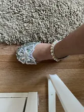 Zapatos con lazo de encaje de lentejuelas para niñas, zapatillas de baile de princesa con perlas bonitas, informales, para fiesta, boda, D721, novedad de 2020