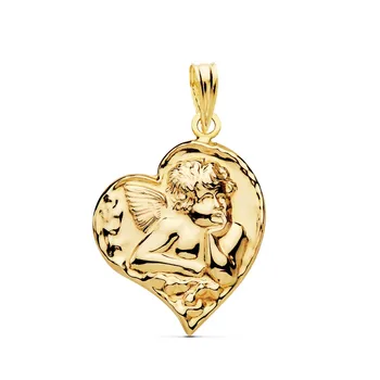 

18k gold pendant heart shape 20mm. Center little Angel relief