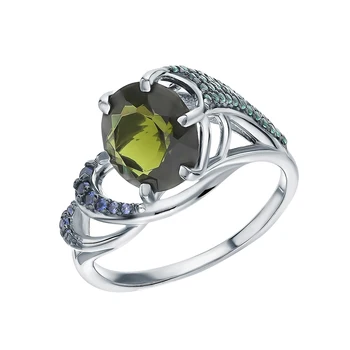 

Silver ring with cubic zirconia and tourmaline imitation sunlight sample 925