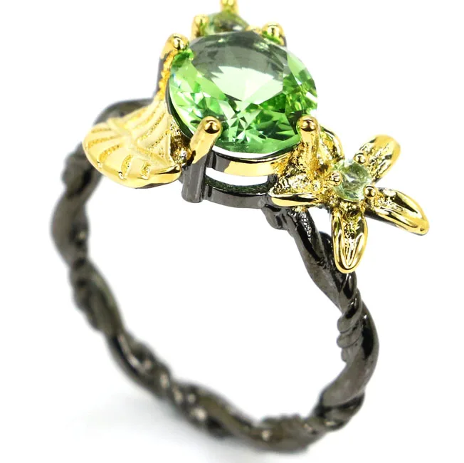 

20x12mm Sublime Antique Vintage Created Green Tsavorite Garnet Tanzanite Gift For Sister Black Gold Silver Rings