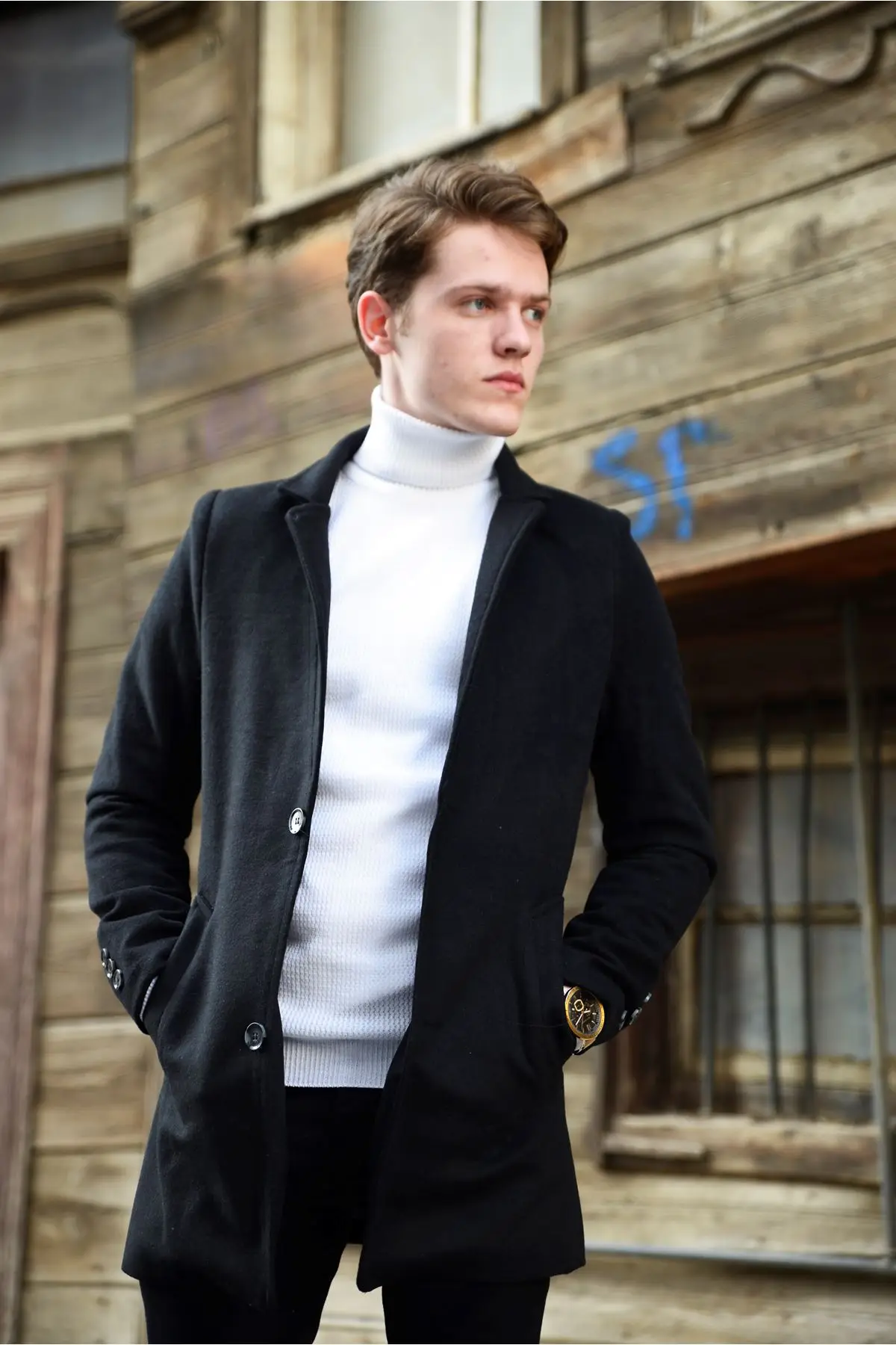 Men's Slope Collar Smoked Cachet Coat 2021 Autumn Winter Season Outerwear Young Style Double Pocket High Quality Front Buttoned