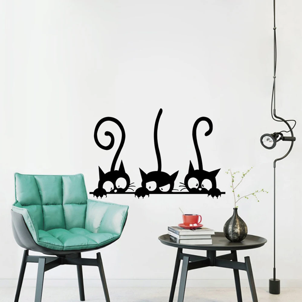 Прекрасный три Черный кот DIY наклейки на стену Животные украшения комнаты личности виниловые наклейки на стены