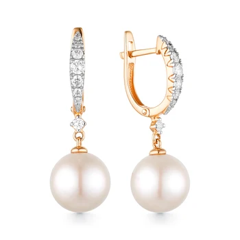 

Gold earrings with cubic zirconia and pearls sunlight sample 585