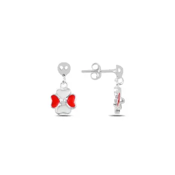 

Angemiel 925 Silver Enamel Clover Earrings-Red