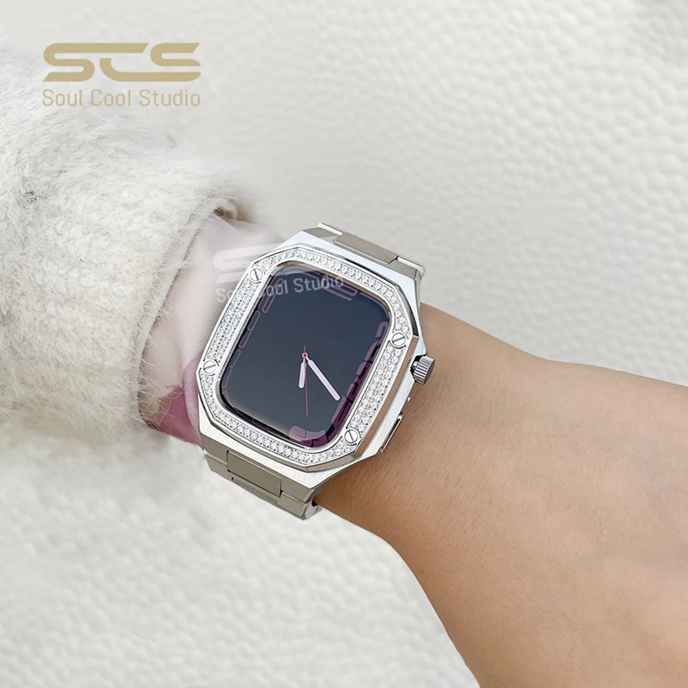

New 316L Stainless Steel Mod Kit for Apple Watch Series 7/8/9 41MM 40MM Compatible Metal Strap Fashionable Women iWatch Case