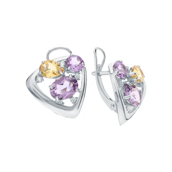 

Silver earrings with amethyst, cubic zirconia and citrine sunlight sample 925