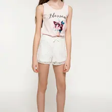 Дефакто летние белые кружевные шорты для девочек трикотажные повседневные хлопковые шорты с эластичным низом для детей, детские H3472A617HSER105-H3472A617HS