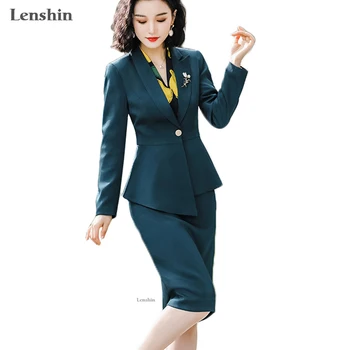 

Lenshin 2 Piece Ruffles Set for Women Formal Knee-length Skirt Suit Office Lady Uniform Fashion Business Jacket and Skirt