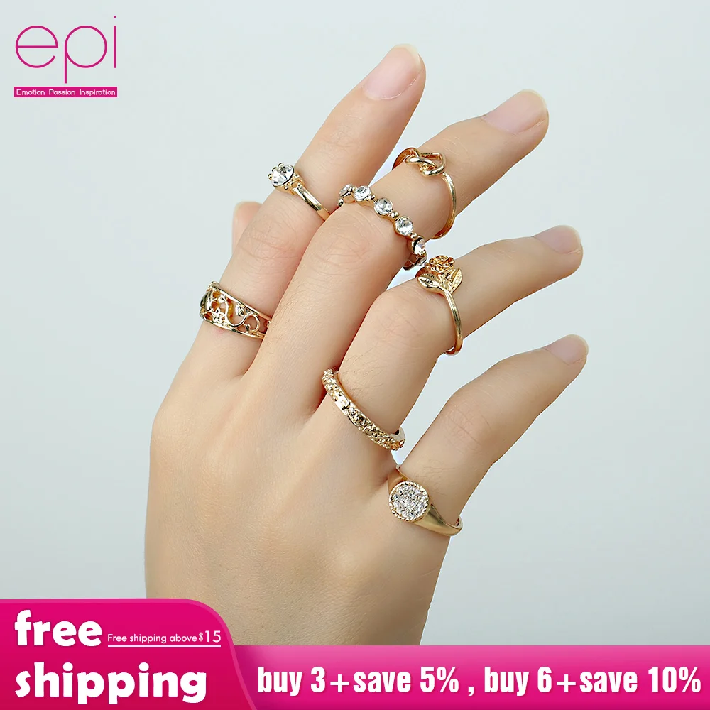 EPI, модный простой дизайн, anillos, Ретро стиль, Золотое цветное соединение, кольца, наборы для женщин, ювелирное изделие, кольцо на палец, подарок
