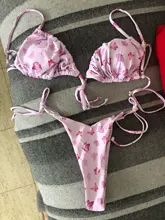 Bikini de cintura baja para mujer, traje de baño triangular, bañador femenino con estampado de cuerdas, traje de baño de realce de 2 piezas, novedad de 2020