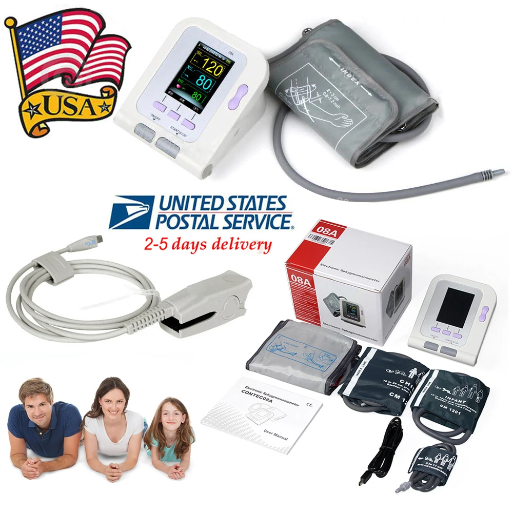 ONTEC08A Blood Pressure Monitor Meter Digital ArmTensiometers Electronic Sphygmomanometer INBP 4PCS Cuff Adults SPO2 Probe