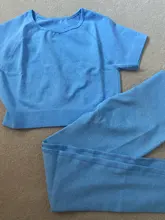 Conjunto de Yoga sin costuras de 7 colores para mujer, Top corto de manga corta, Leggings deportivos de cintura alta, ropa de gimnasio, ropa de entrenamiento