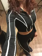 KLALIEN-Ropa deportiva de manga larga con cremallera para mujer, chándal de 2 piezas con letras reflectantes, leggings, 2020