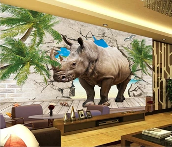 

3D photo wallpaper rhino in the wall. Any size. Fast shipping to Russia.