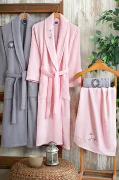 

Nakkısh Embroidered 100% Cotton 4 Piece Bathrobe Set-LOREN NK100395 Made of 100% Cotton Yarn. High Water Absorption 4 Piece