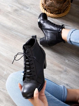 

Genuine Leather BLACK Women 'S Leather Boots 2020 hot new autumn early winter shoes women flat heel boots fashion female foot ankle