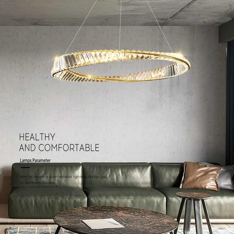 Modern Luxury Crystal LED Chandelier For Living Room Bedroom Dining Room Kitchen Ceiling Pendant Lamp Gold Ring Hanging Light vintage chandelier