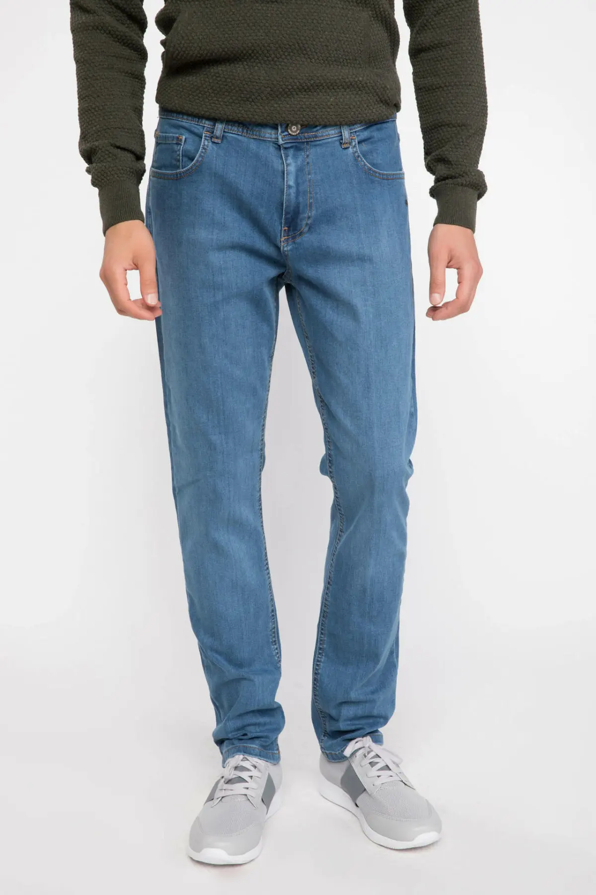 Дефакто Осенний светильник синие джинсы вареные прямые джинсовые брюки