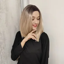 NNZES-peluca recta con corte Bob para mujeres negras, pelo sintético, parte media, resistente al calor, pelo Natural, 14 pulgadas