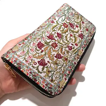 

Handmade Turkish Carpet Pattern Vegan Leather Women Wallet Clutch Slim With Zipper Big - Boho Style - Hippie Purse - Gift F