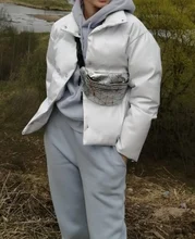 AIREEBAY-riñonera holográfica plateada para mujer, bolso con cinturón, color negro, con formas geométricas, para pecho y teléfono