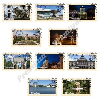 

Munich tourist fridge magnet, postal stamp style