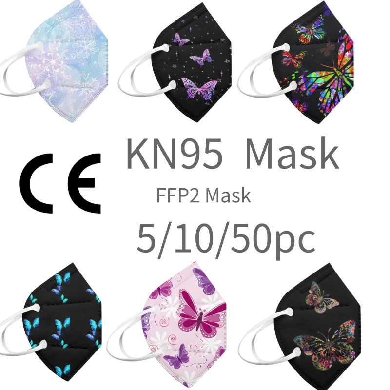 5/50pc mascarilla fpp2 homologada KN95 ffp2mask estampado de mariposa mujeres hombres 3D diseño máscara transpirable mascarilla facial ffp2 kn95