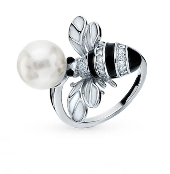 

Silver ring with cubic zirconia and pearls sunlight sample 925