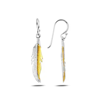 

Angemiel 925 Silver Gold Plated Dangle Feather Earring