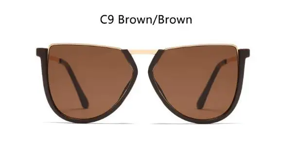 C9 Brown Brown Негабаритные солнцезащитные очки, леопардовые, зеленые, неправильные, половинная оправа, женские, модные очки, мужские, трендовые, хипстерские очки, Oculos UV - Цвет линз: C9 Brown Brown
