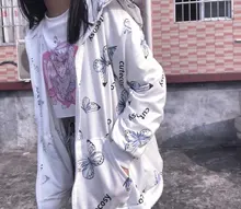 Chaqueta con capucha de mariposa Harajuku para mujer, sudadera con cremallera, sudaderas de gran tamaño, prendas de vestir exteriores de talla grande, primavera 2021
