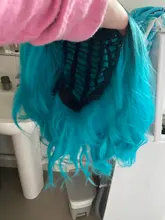Feilimei-Peluca de cabello largo sintético con ondas para mujer, pelo corto femenino de 14 pulgadas, color azul, Rosa y Rojo, estilo Cosplay