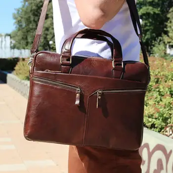 

Men's briefcase for documents made of cow leather, leather shoulder bag for work for men, 2 colors