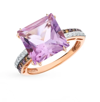 

Gold ring with amethyst, cubic zirconia and citrine sunlight sample 585 test