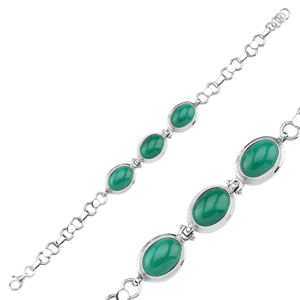 

Silver 925 Sterling Malachite Stone Handwork Bracelet