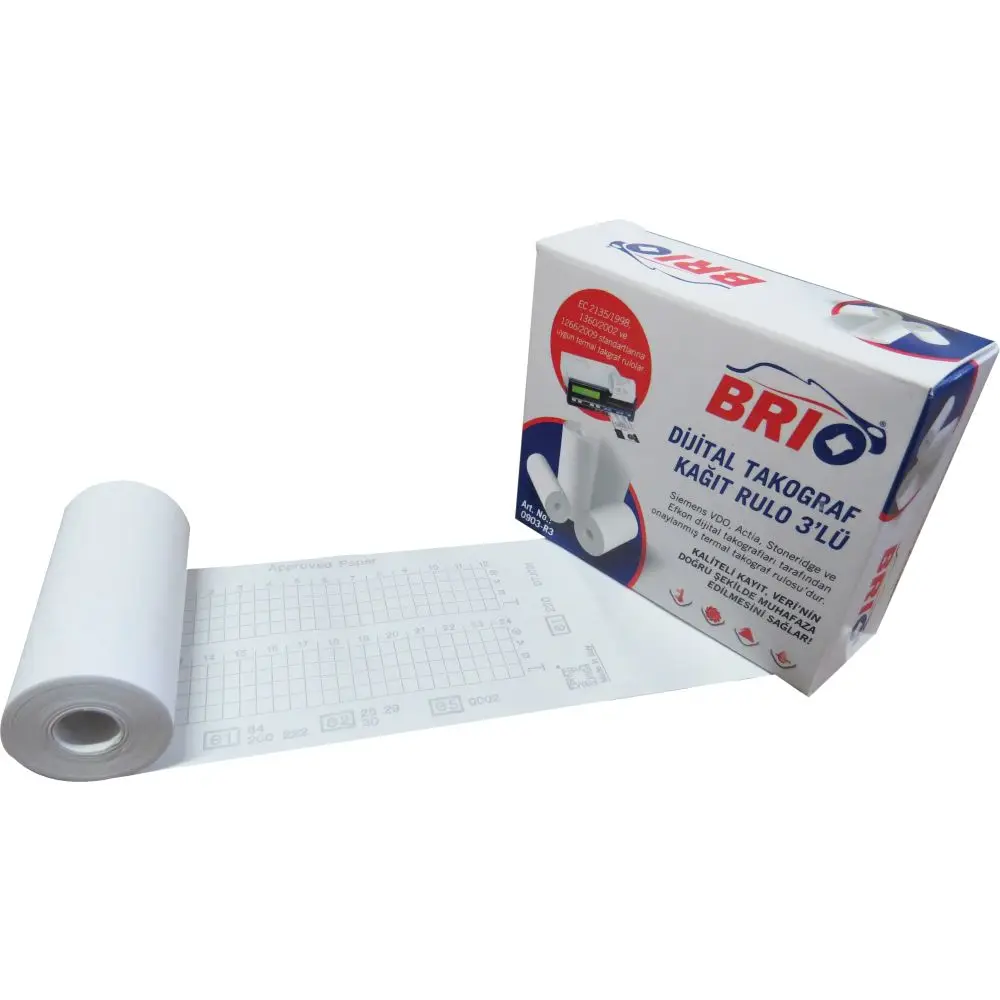 Brio Digital Tachograph Termal Paper Rolls Resistant to UV, Temperatures and Humidity Homologation CEE E1 220 EU Standard Bundle