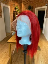 Hiébano-pelucas de cabello humano con encaje frontal para mujeres negras, pelo rojo corto Bob, nudos blanqueados, 180% brasileño, Remy, tipo T, 13x6